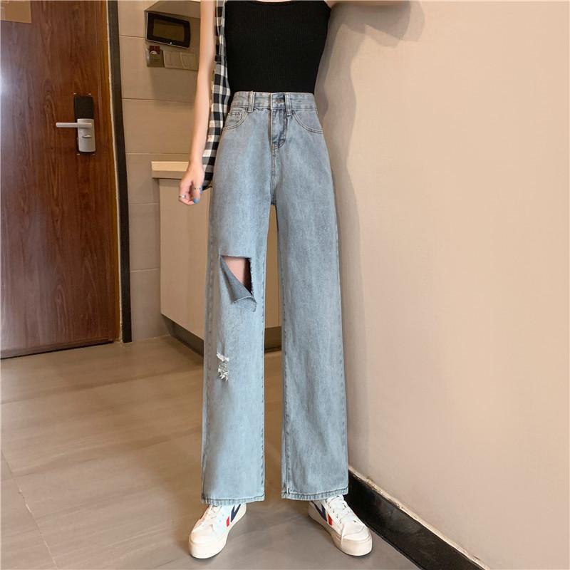 Ukuran jumbo new high waist murah celana jeans high waist wanita kulot  korean style new celana jeans panjang wanita import