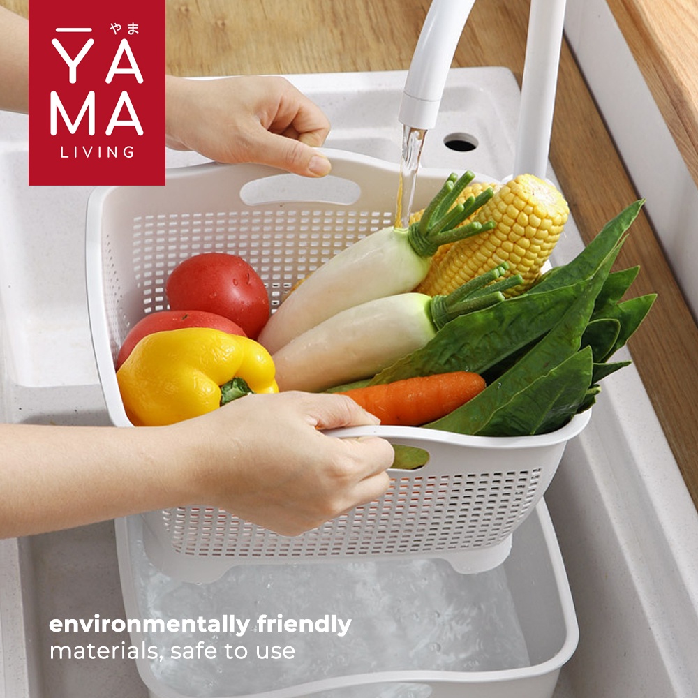 YAMA YASAI Double Drain Basket Wadah Baskom Saringan Peniris Keranjang Buah Sayur