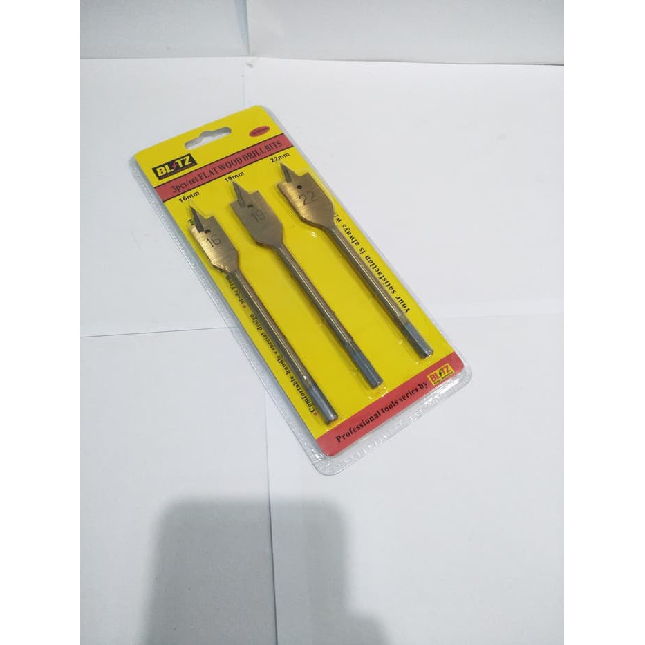 Mata Bor Kayu Gepeng Kipas Flat Wood Drill Bits Set 3pcs Blitz