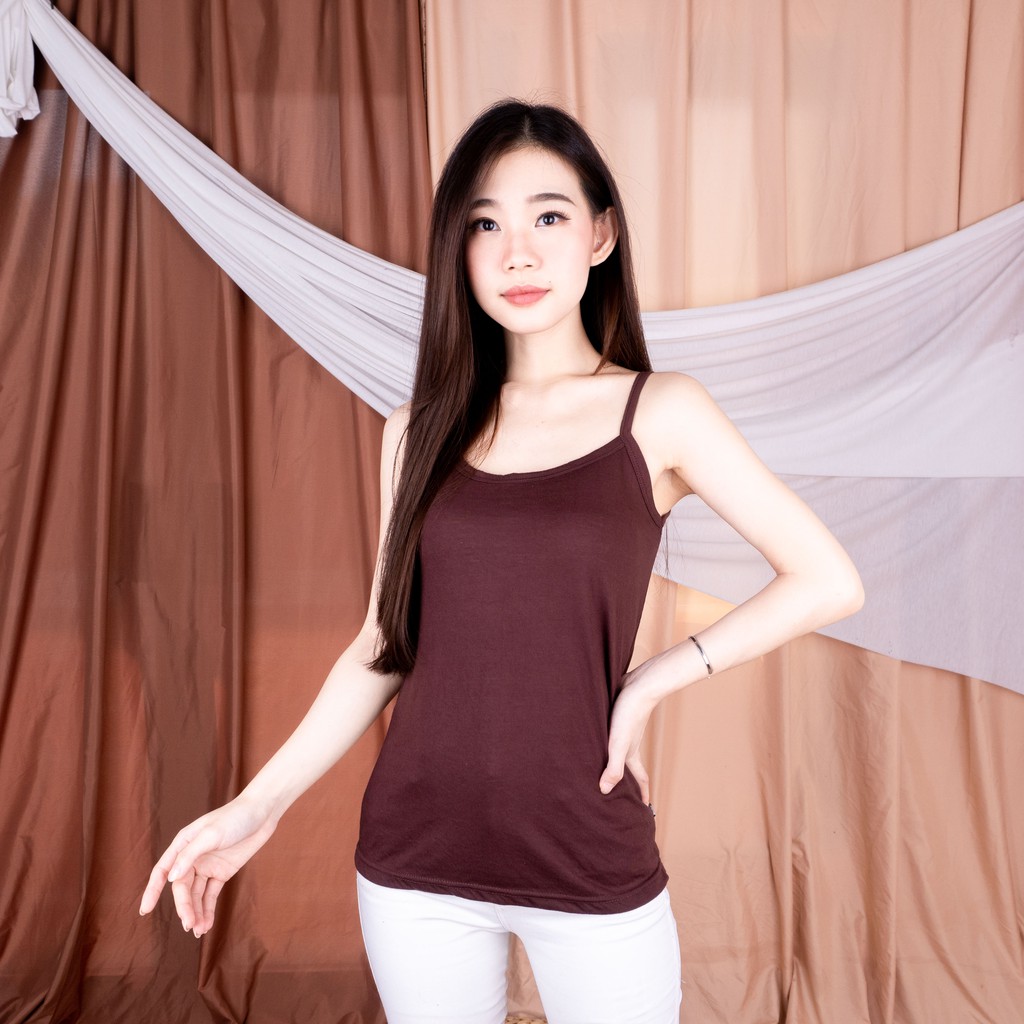 BEE - Tangtop premium Wanita / Tanktop ESSEN / Tank Top Tali Kecil / Singlet Wanita Exxen-COKLAT TUA