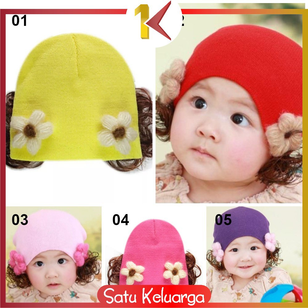 SK-P19-21 Topi Anak Perempuan Rambut Kepang / Topi Bayi Kupluk Rajut Imut Lucu / Baby Hat Wig Impor-PART 02