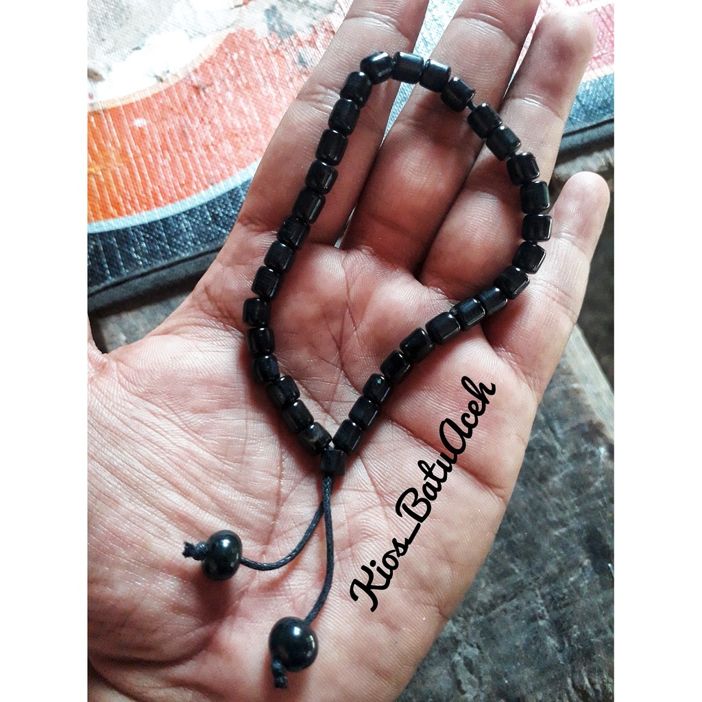 Gelang Tasbih Batu Giok Hitam Black Jade Original Asli Aceh Tabung 33 Butir