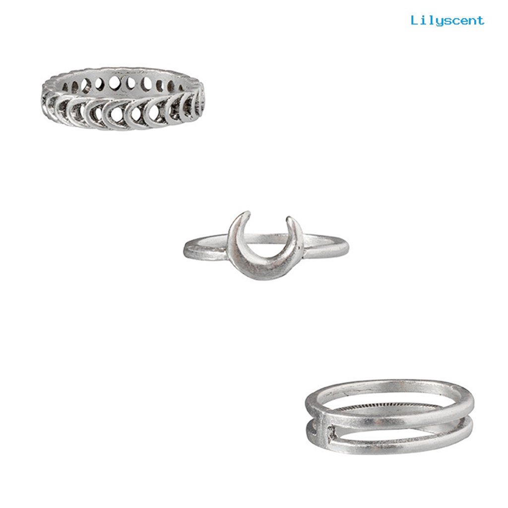 Lc 7Pcs / Set Cincin Jari Electroplate Motif Salib / Bulan / Daun Bahan Alloy Untuk Wanita / Pesta