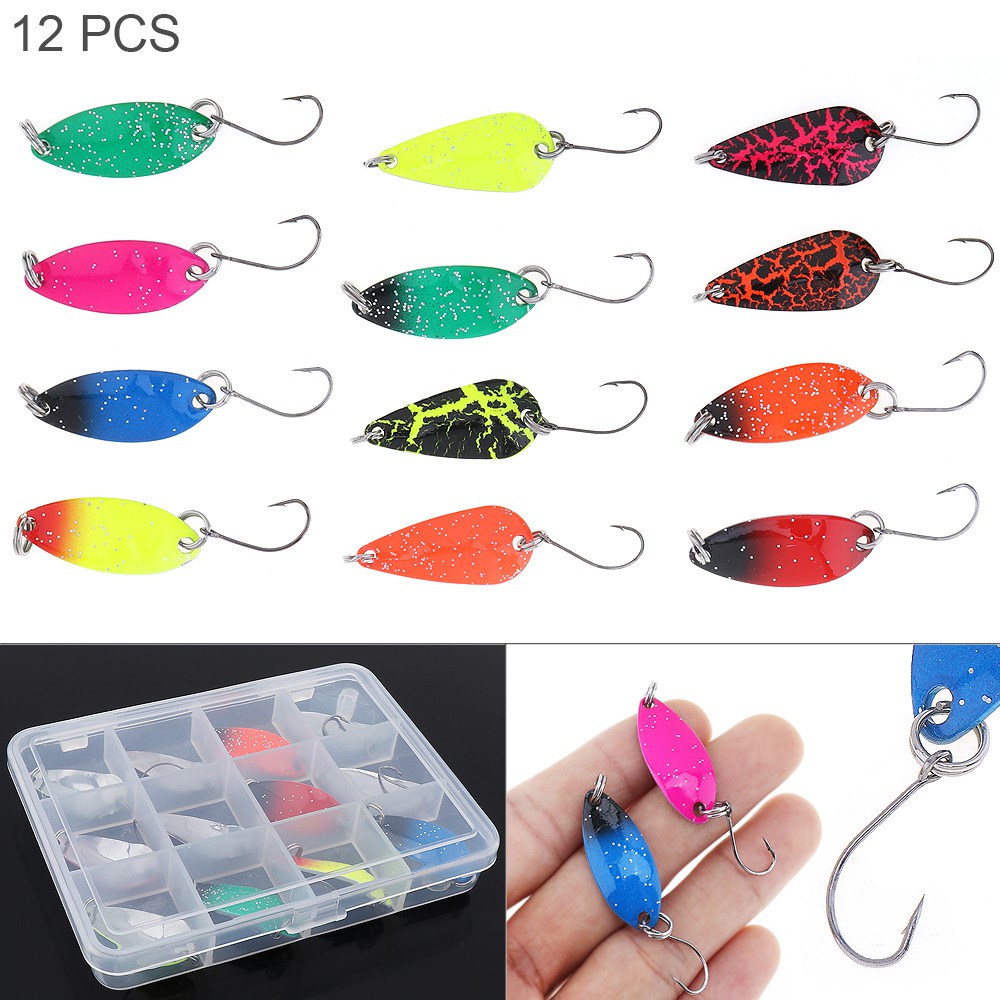 12pcs Fishing Spoon Lure Set, Hard Baits Tackle Metal Baits, Trout Lures Saltwater Fishing Lures, Spoon Swimbait Fishing Tackle Hard Baits Metal Fishing Lure for Trout Perch Pike