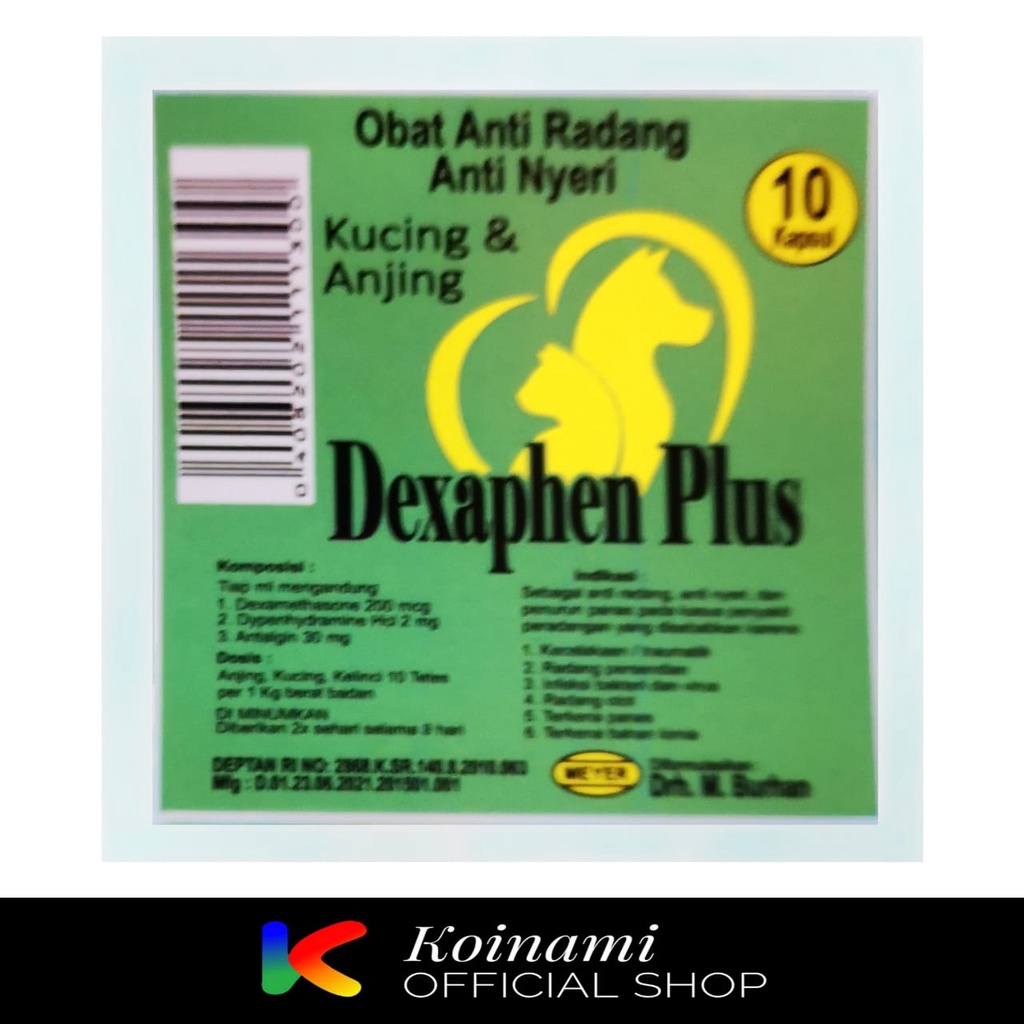 Dexaphen Plus 10 Kapsul / Obat Anti Radang Kucing Anjing / Obat Anti Nyeri Kucing Anjing / BTM