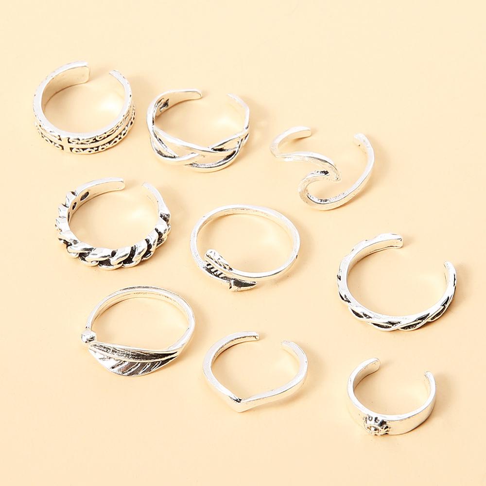 R-flower 9PCS Foot Finger Ring Liburan Adjustable Open Heart Ring Knuckle Ring