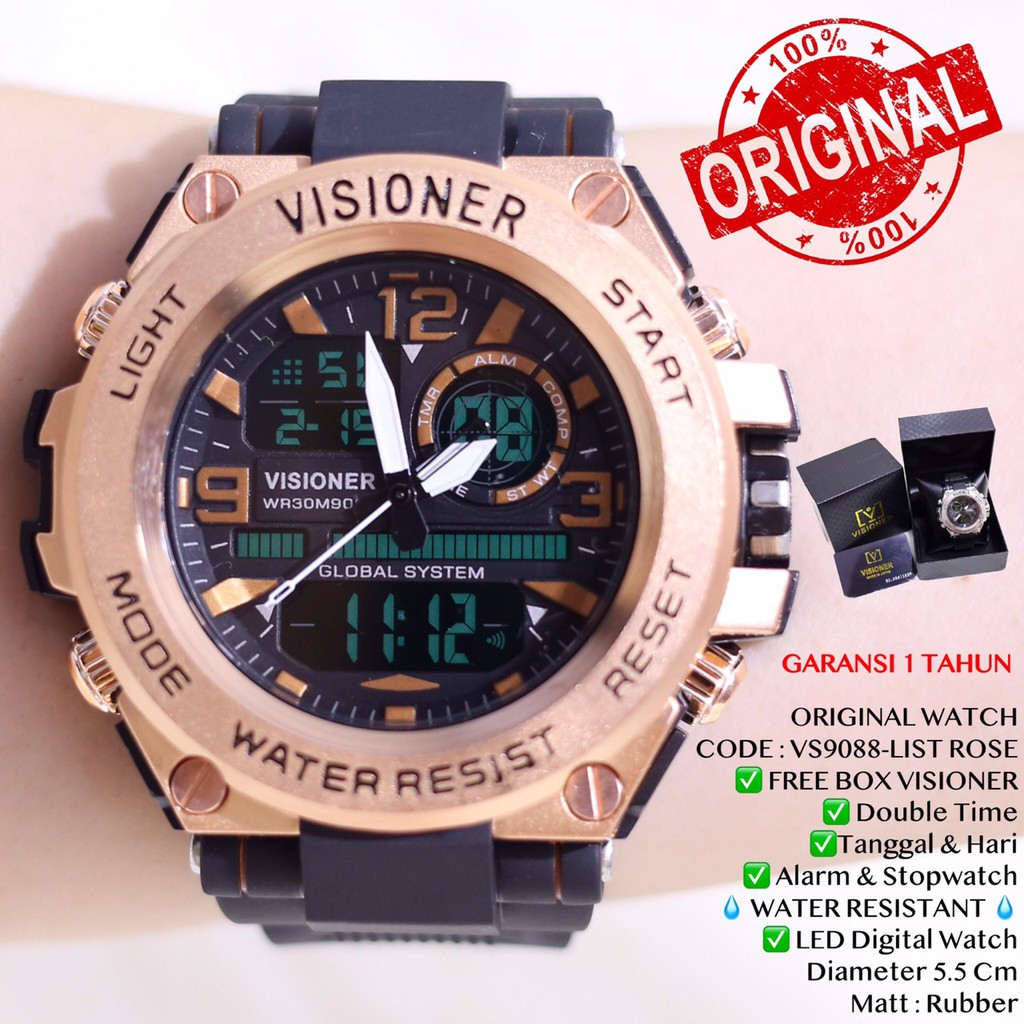 Jam tangan pria VISIONER digital anti air TALI RUBBER KARET SPORTY free box exclusive garansi 1 th