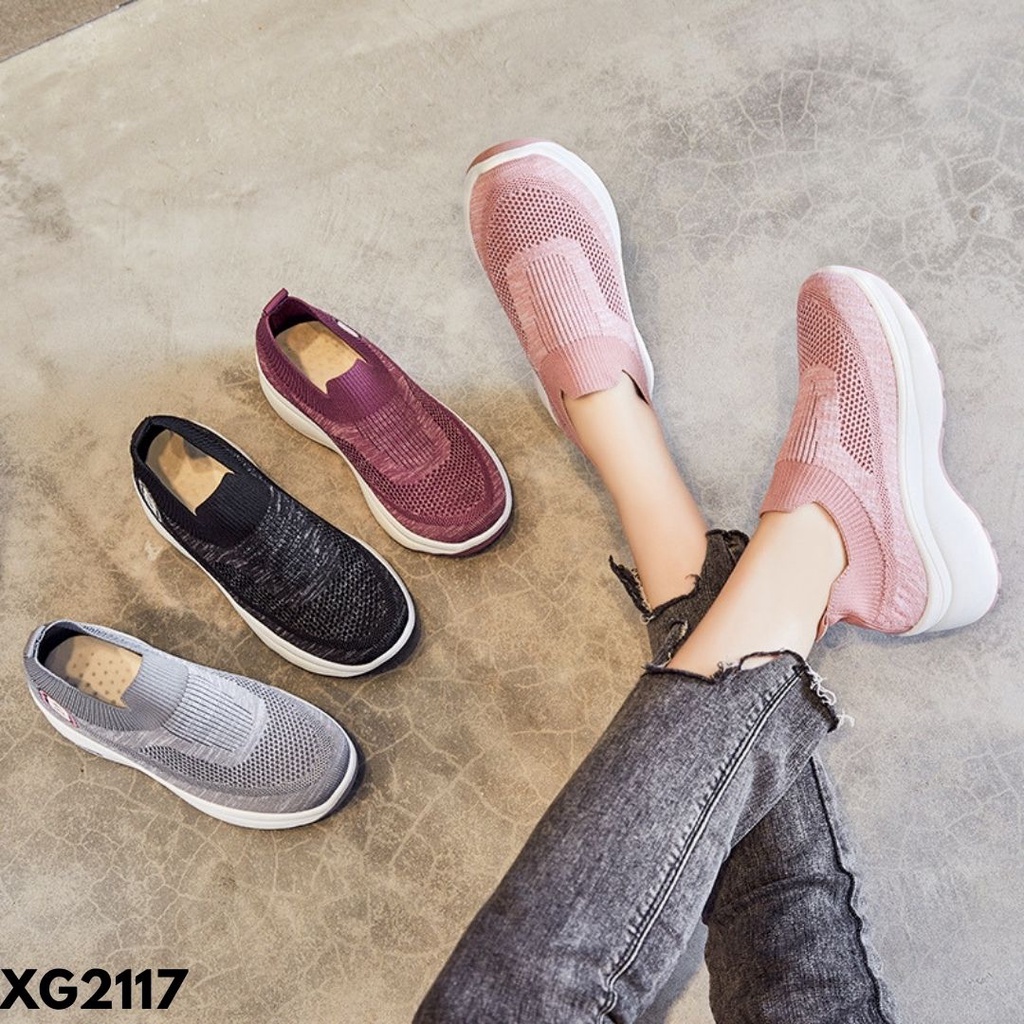 SEPATU SNEAKERS WANITA KEKINIAN SOLE TINGGI LARIS MURAH NYAMAN FLYKNIT IMPORT G2117