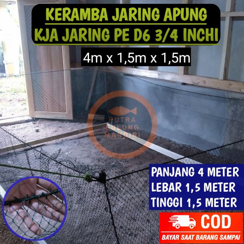 KJA41515 Keramba jaring pe apung 3/4 ukuran 4x1,5x1,5 siap pakai