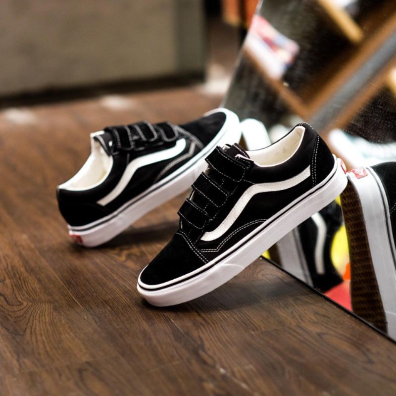 Jual SALE 9.9! Vans OldSkool Velcro Classic Black White | Shopee Indonesia