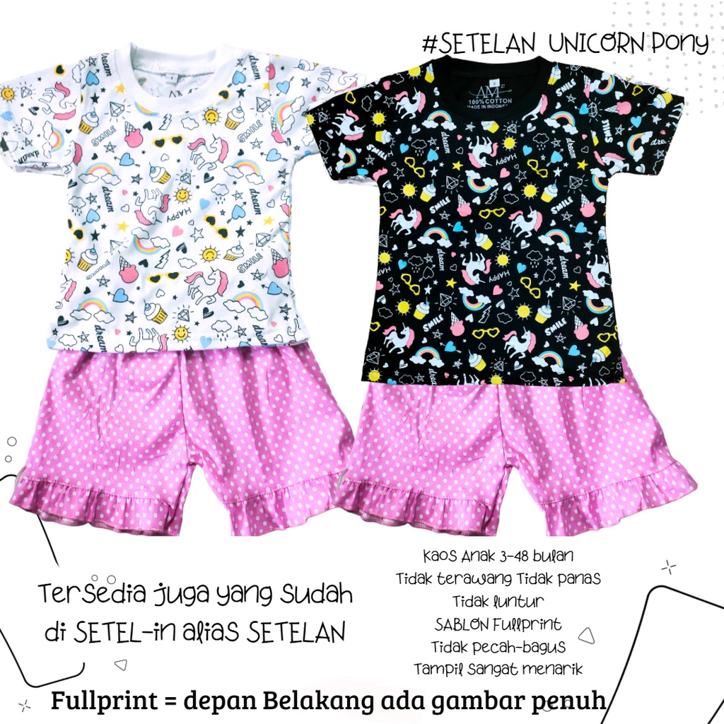 Setelan Anak Perempuan Fullprint 3 bulan sd 4 tahun Kuda Pony RAINBOW merk. AM27