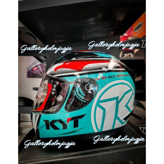 KYT R10 FLAT VISOR AQUA BLUE RED FLUO WHITE