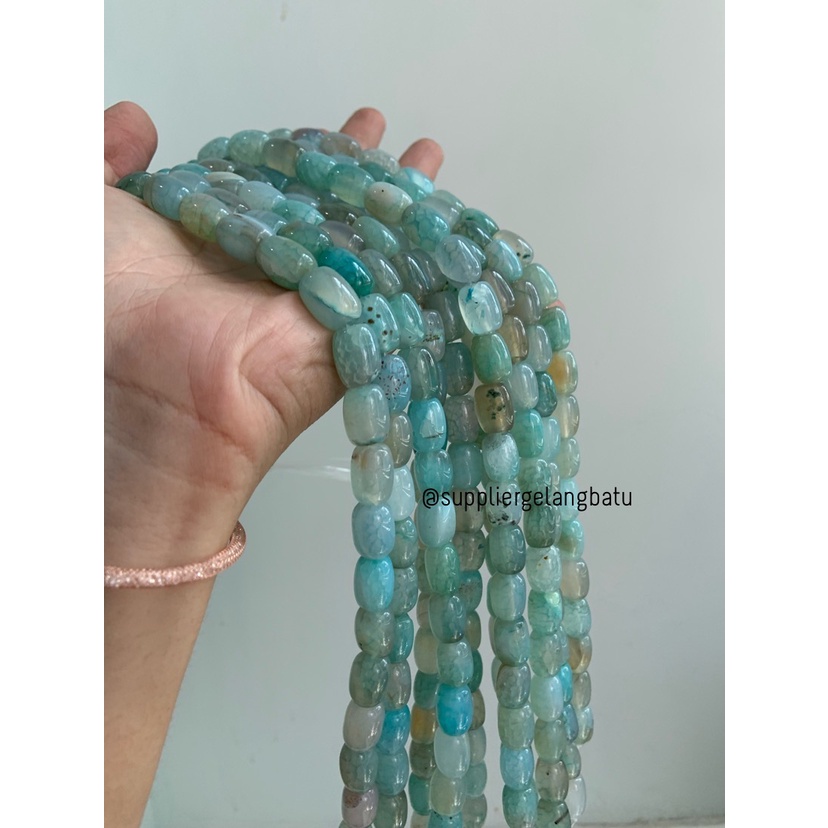 batu Penden tabung aquamarine serat 10mm bahan akik aqua biru natural bahan gelang kalung natural asli