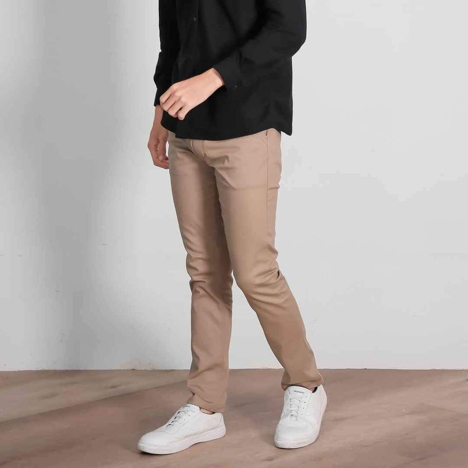 CELANA Pria SLIMFIT Panjang chino KERJA HARIAN HITAM MOCCA ABU GREY KREAM CREAM Size 27 - 38