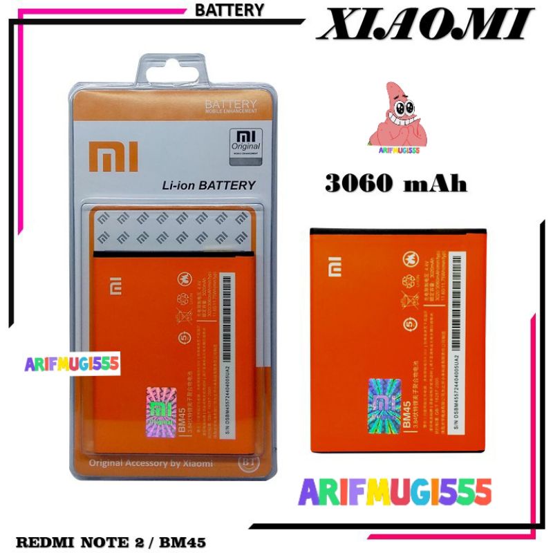 BATRE BATRAI BATERAI BATTERY BATU HP XIAOMI REDMI NOTE 2 BM45 ORIGINAL