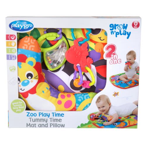 Playgro Grow'n Play Zoo Play Time Tummy Time Mat and Pillow