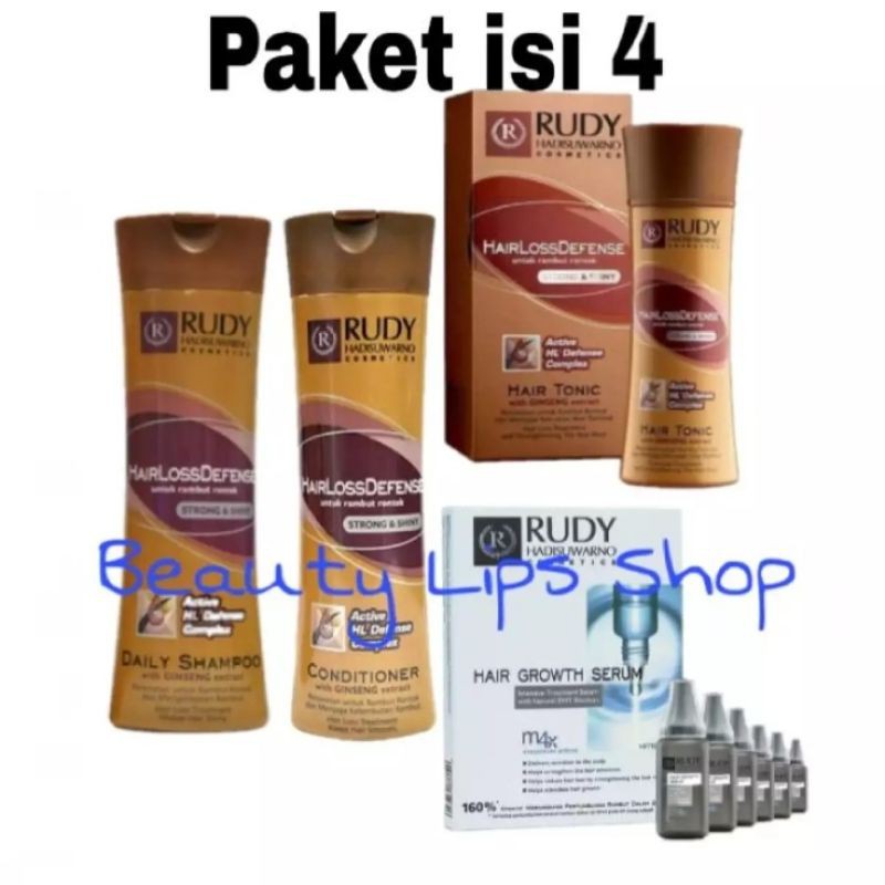 Paket Rudi Hadisuwarno 4 in 1 ( Rudy Shampoo 200ml + Conditioner 200ml + Tonik 100 ml+ Hair Growth Serum Rambut 6 botol ) Paket Rambut Rontok