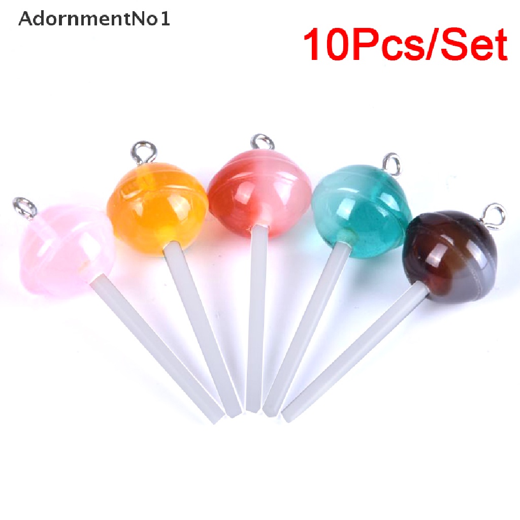 (AdornmentNo1) 10pcs / Set Liontin Bentuk Lollipop Bahan Resin Transparan Untuk Kerajinan Tangan DIY Charms