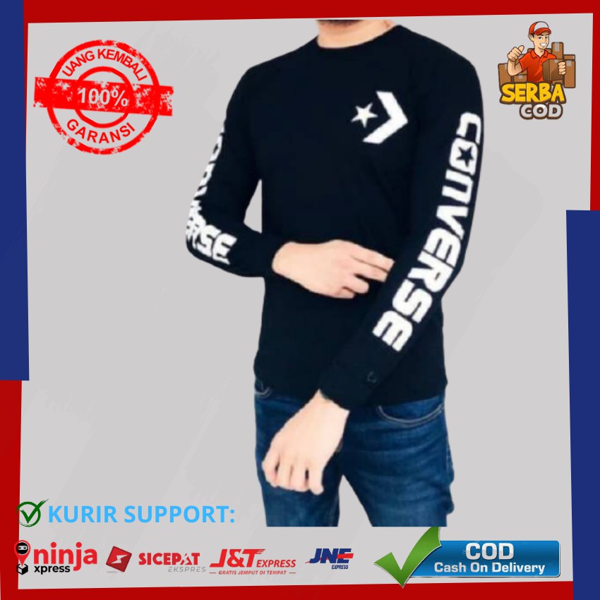 KAOS LENGAN PANJANG PRIA WANITA FASHION KAOS DISTRO BAJU DISTRO CONVERSE-HITAM