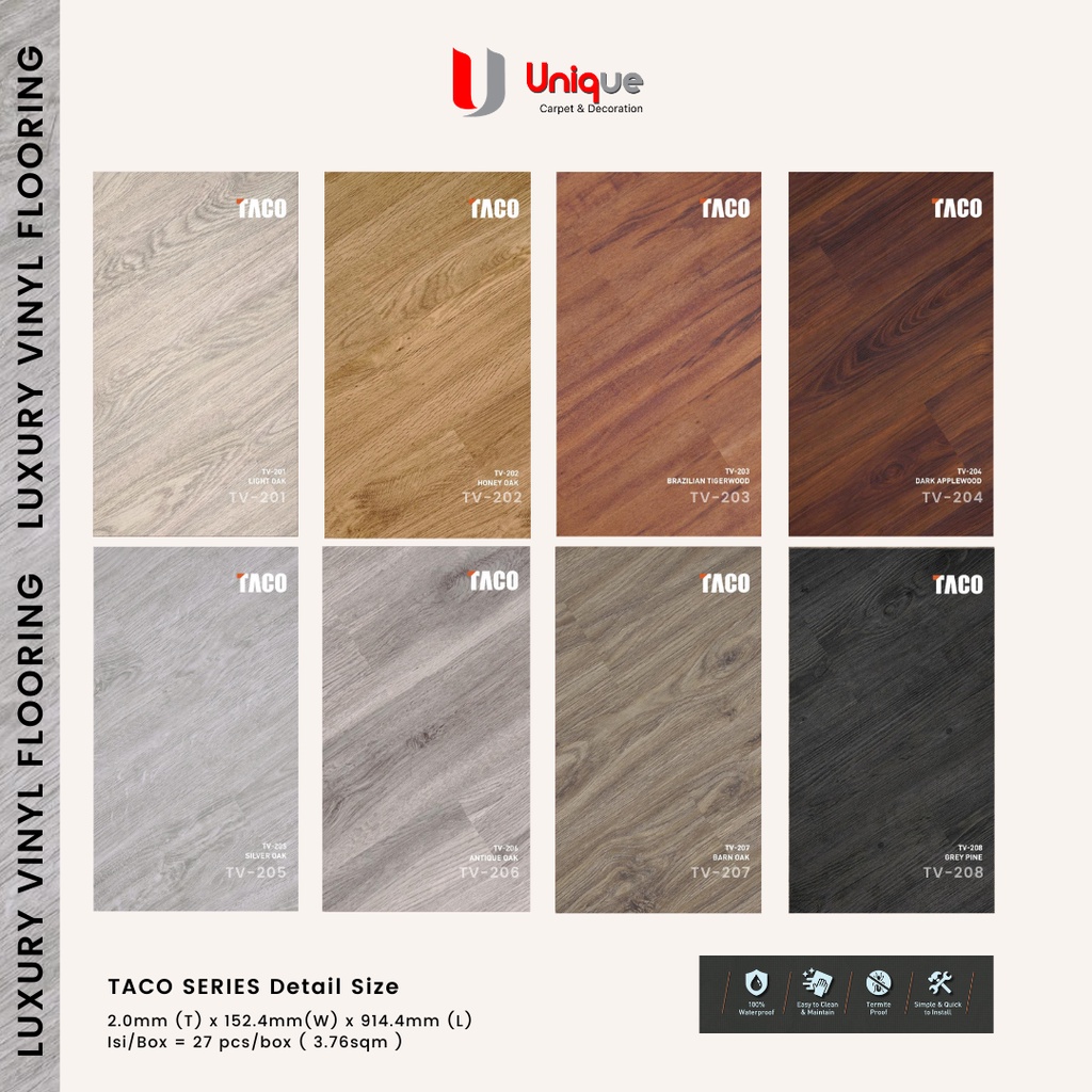 Vinyl Flooring Taco 2mm / Taco Vinyl Lantai Motif Kayu Tebal 2mm