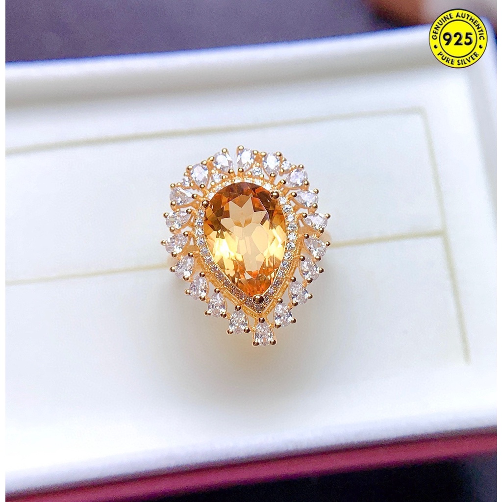 Cincin Batu Permata Citrine Alami Warna Kuning Untuk Wanita