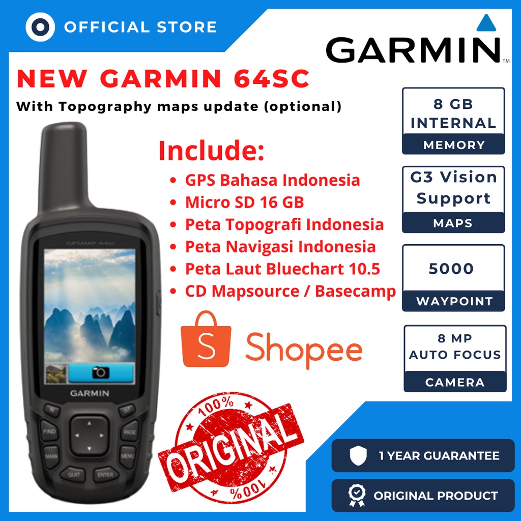[Paket Lengkap] Garmin GPS Map 64SC Free Peta Topografi Indonesia