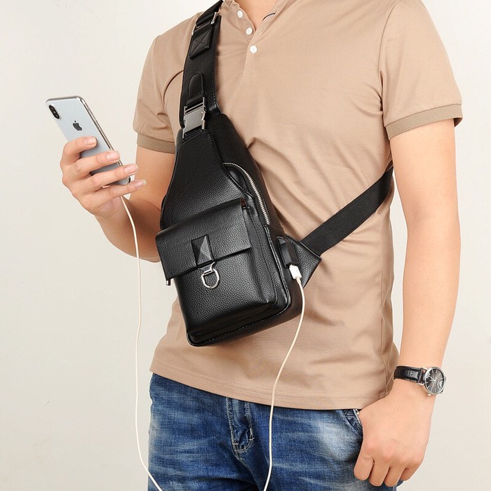 Tas cowok kekinian/tas selendang/ tas simple Tas Pinggang  Tas Selempang Kulit Pria Sling Bag  63SJF