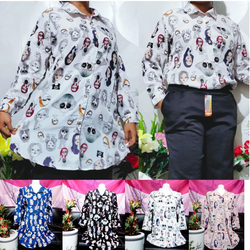 TUNIK KARAKTER WAJAH/tunik motif wajah/tunik lengan panjang/baju tunik panjang