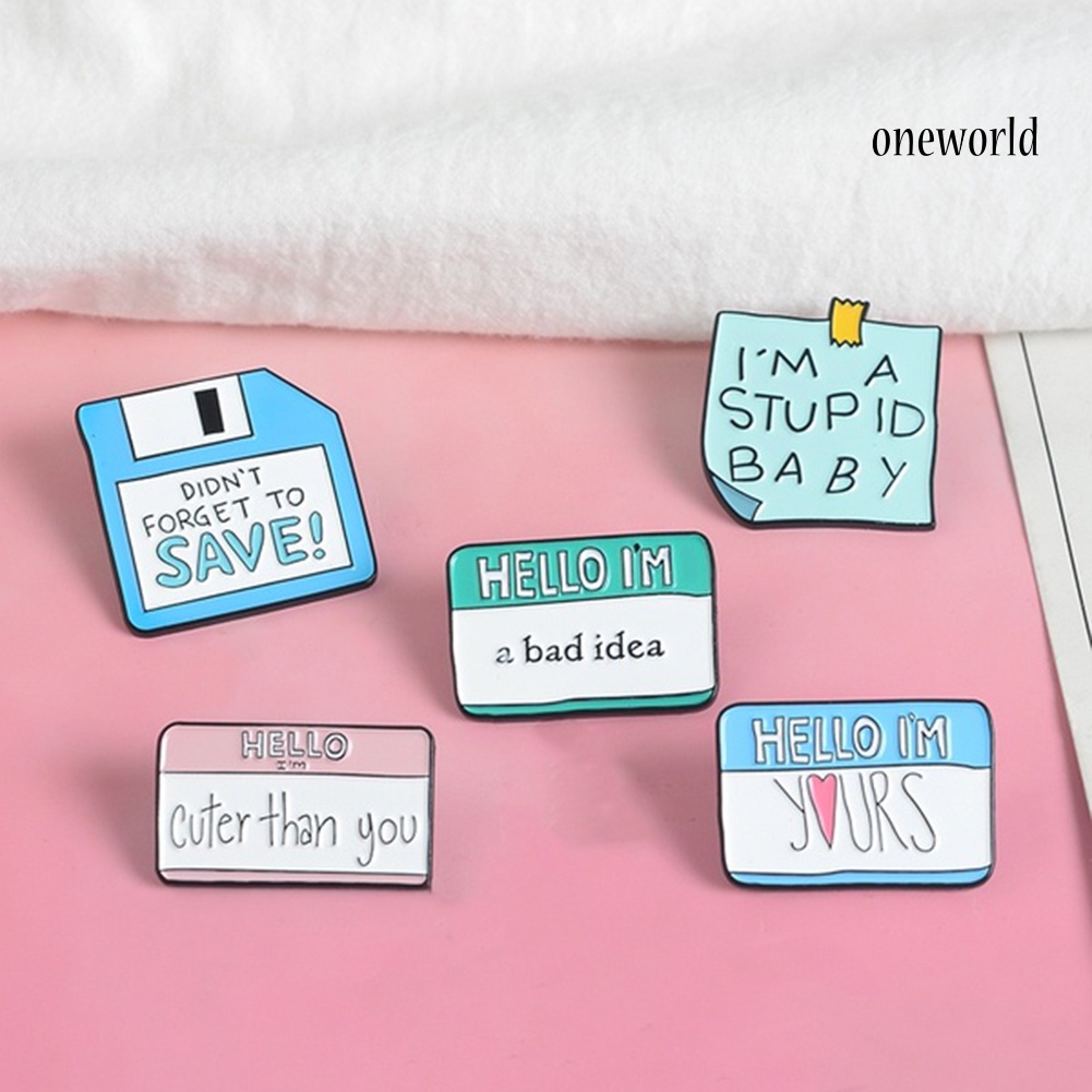 OW@ Funny Dialogue Message Notes Memory Card Enamel Brooch Pin Denim Jacket Badge