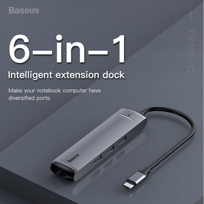 BASEUS ORIGINAL Mechanical Eye 6 in 1 HUB Type C USB Docking Station Adapter Adaptor Laptop Macbook