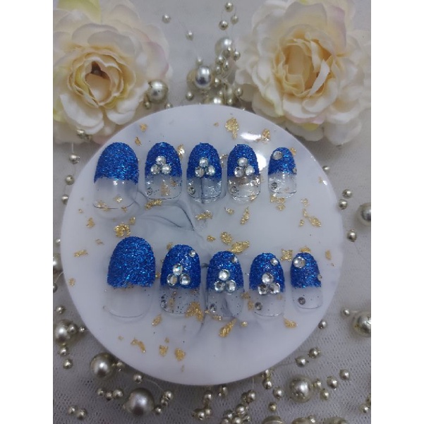 FAKE NAIL WEDDING 3D/ KUKU PALSI 3D/KUPAL/KUKU PALSU WEDDING/ FAKE NAIL BIRU / 12 PCS / SURAKARTA/ (