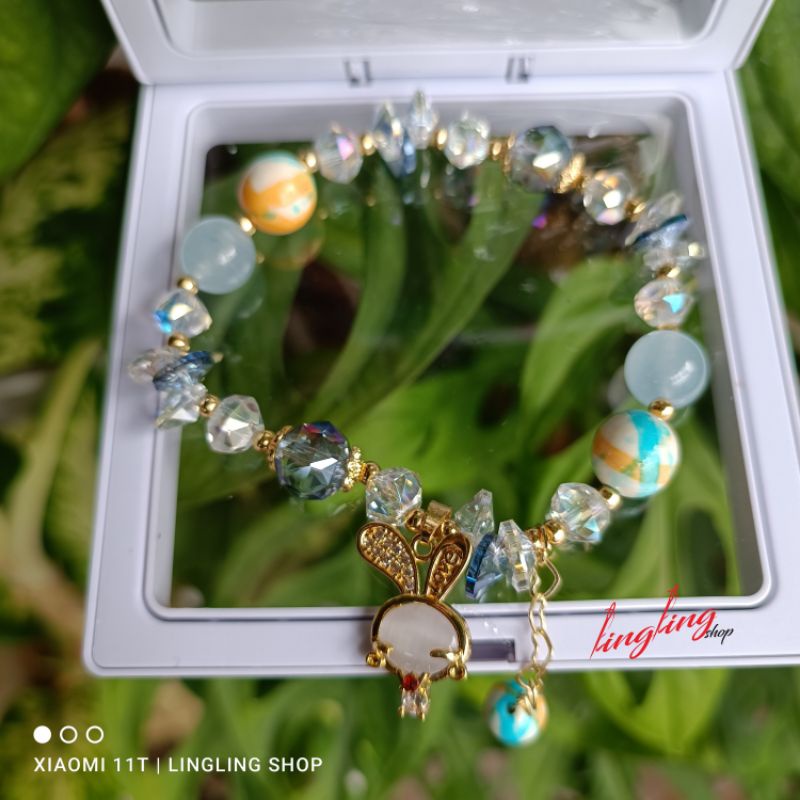 Gelang batu kristal rabbit ,gelang batu kristal rabbit korea,gelang rabbit batu so cute