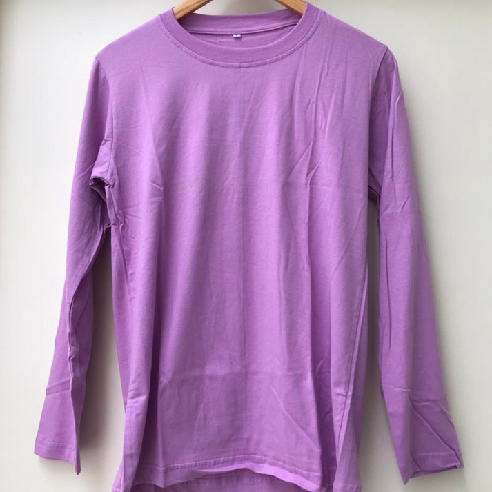 Kaos Polos Lengan Panjang Cotton Combed Unisex Warna Ungu Muda