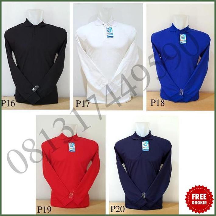 (New) Kaos/baju/pakaian polo berkerah polos lengan panjang wanita Kaos/baju/pakaian kerah Merah