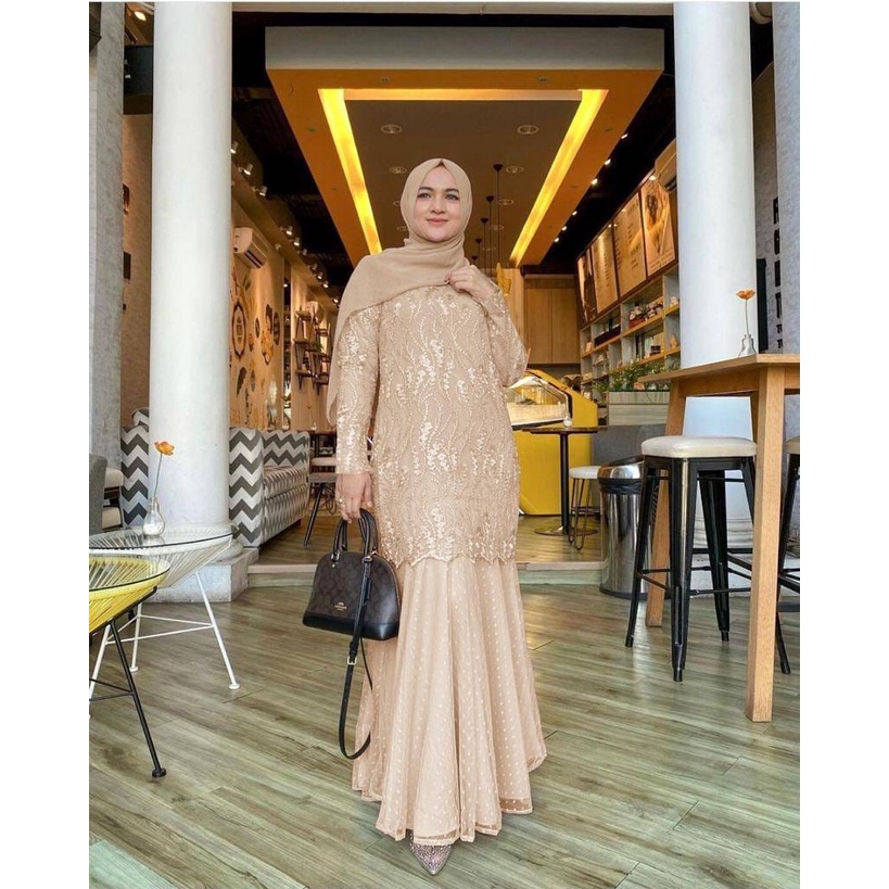 Ghina Maxi Dress Gamis Bahan Full Moscrepe/ Seragam Nikahan Pesta/ Kebaya Mewah Kekinian