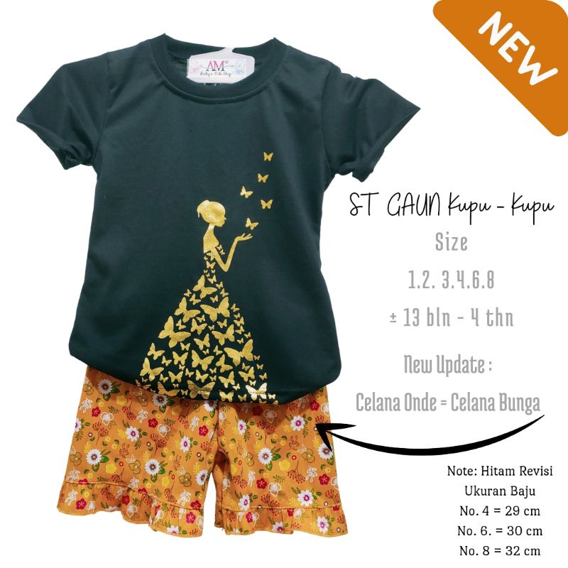 Setelan Anak Perempuan Fullprint &quot;GAUN KUPU-KUPU&quot; Size 1-5 tahun merk. AM27