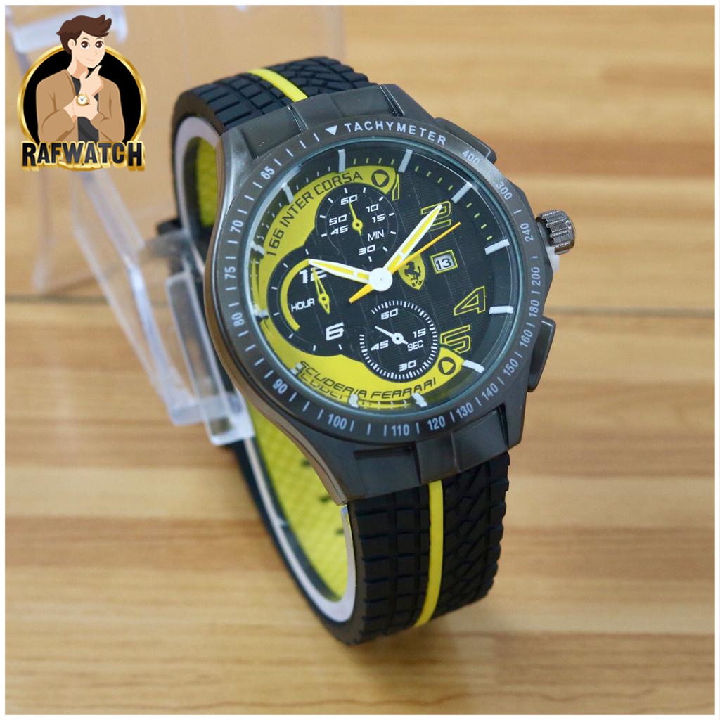 Jam Tangan Pria Sporty Casual Ferarri Strap Rubber Tanggal Aktif