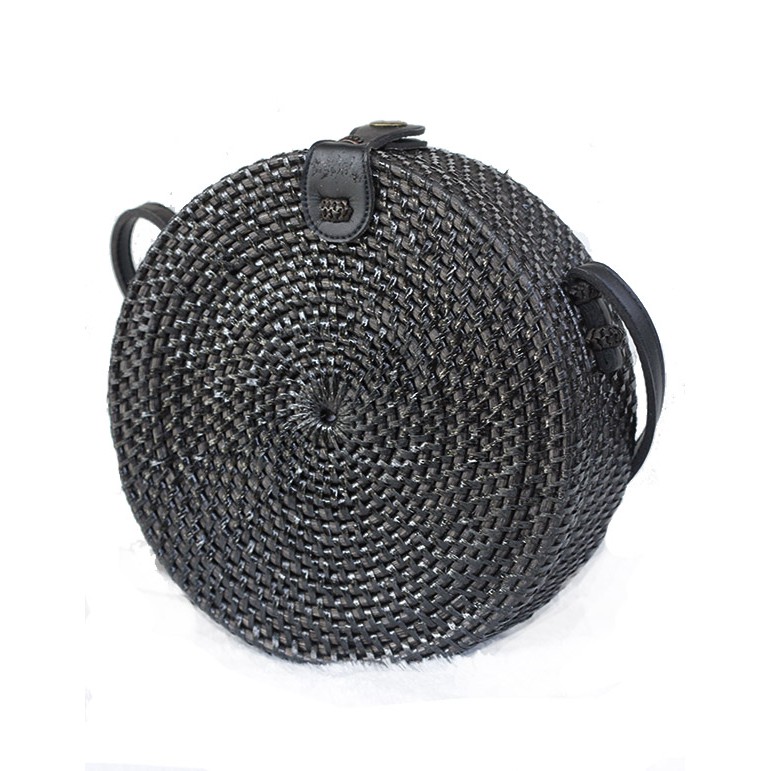 Sweet Honey ~ Grosir Tas Rotan Murah Bulat Bali Warna Hitam Bali Rattan Bag Black Color [Bisa COD]