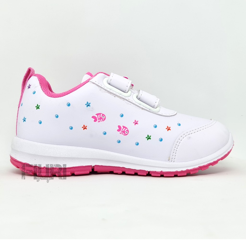 FIURI - ANDO ORIGINAL -  LILY MERMAID PEREKAT 29-36 PUTIH PINK - SEPATU SNEAKERS KANVAS SOL KARET ANAK KECIL PEREMPUAN  - SEPATU PUTRI DUYUNG KETS LUCU FASHION TRENDY - SEPATU SEKOLAH PAUD TK KRETEKAN PEREKAT CEWEK MURAH PROMO DISKON BONUS KAOS KAKI