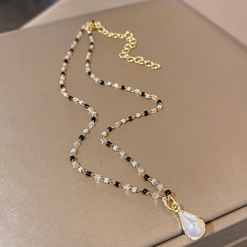 Kalung Choker Kristal Mutiara Warna Hitam Dan Putih Untuk Wanita