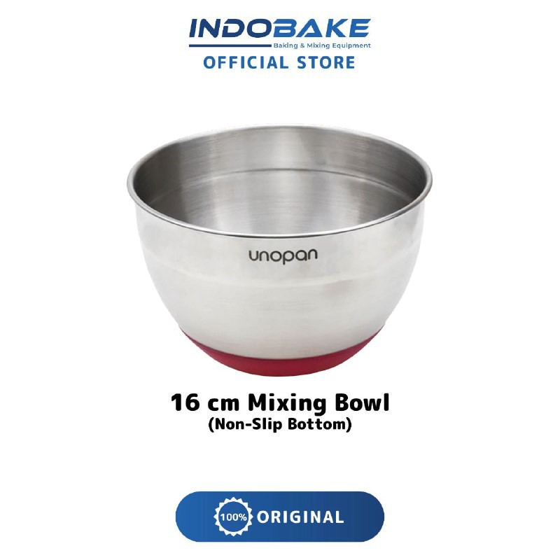 Unopan UN30005 - Mixing Bowl Non-Slip Bottom / Mangkok Aduk Adonan Stainless / Mangkuk Baskom Adonan 16 cm