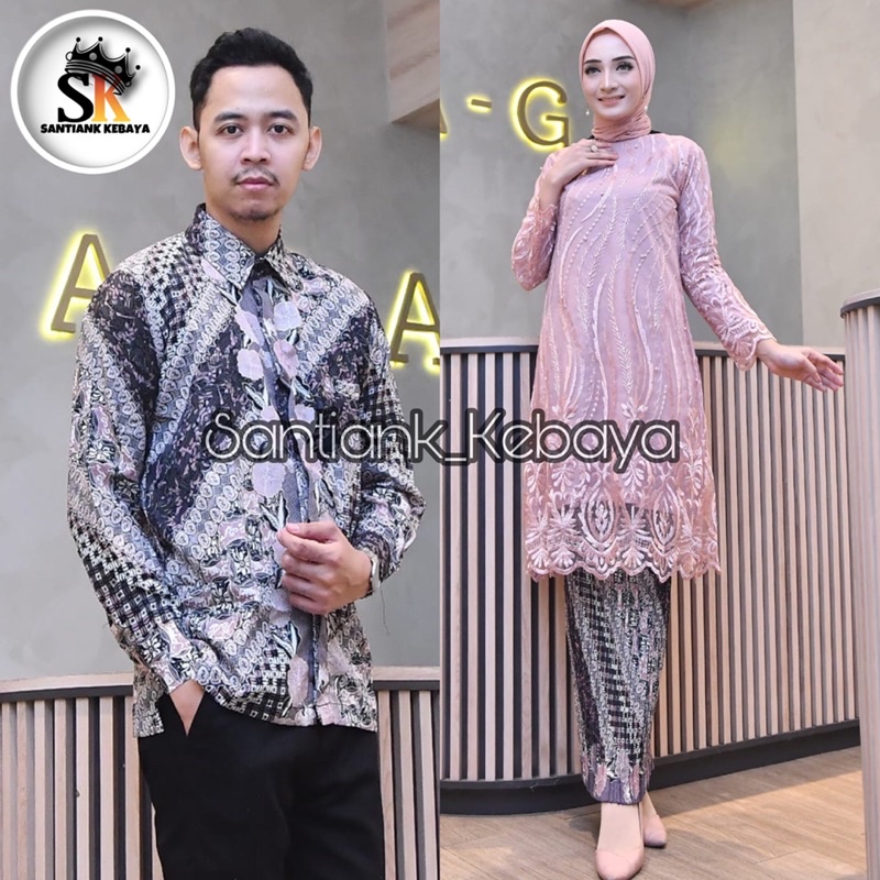Setelan Kebaya Tunik Batik Couple Modern Terbaru Outfit Pasangan Kondangan Wisuda By santiank kebaya