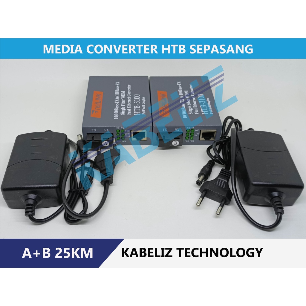 Media Converter HTB3100 A+B Fiber Optic Konverter HTB-3100 Netlink 10/100Mbps RJ45 Single Mode 25KM