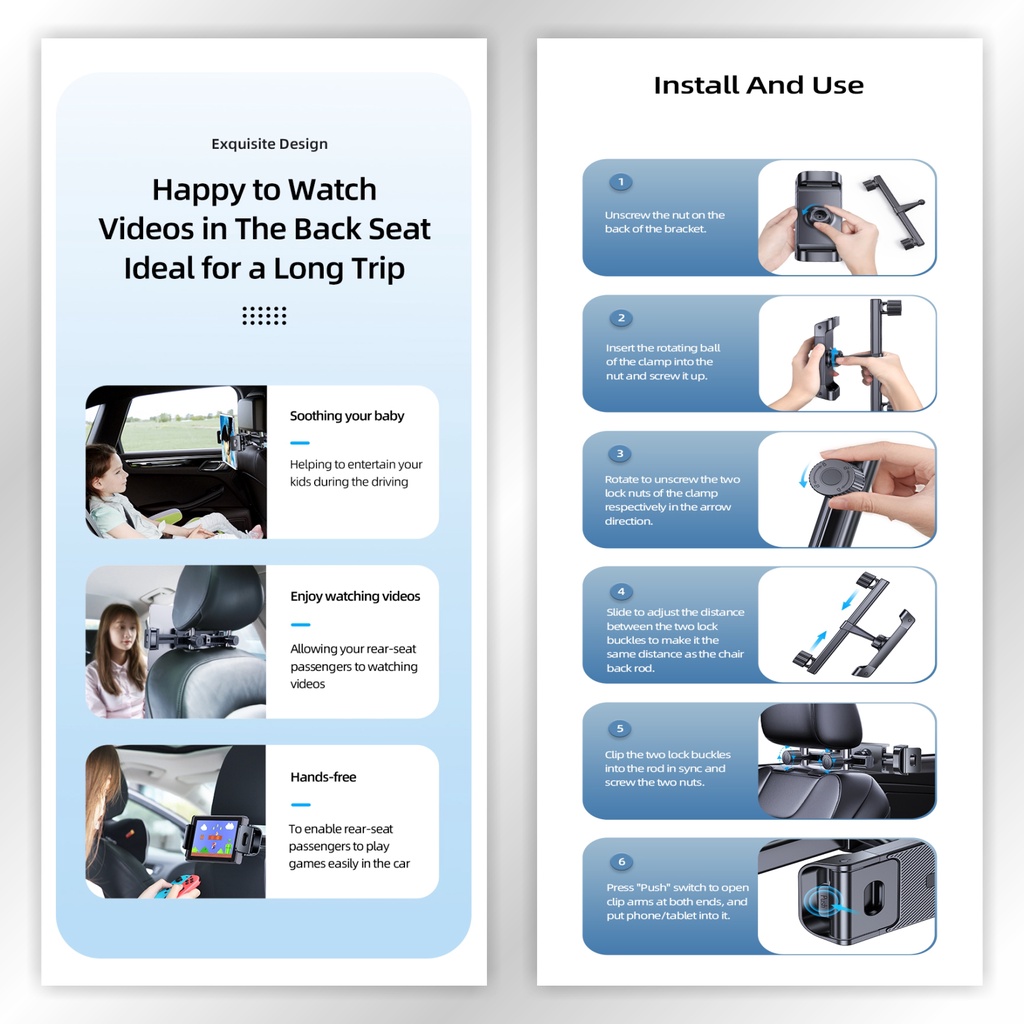 USAMS ZJ068 Car Headrest Holder Phone Tablet Bracket