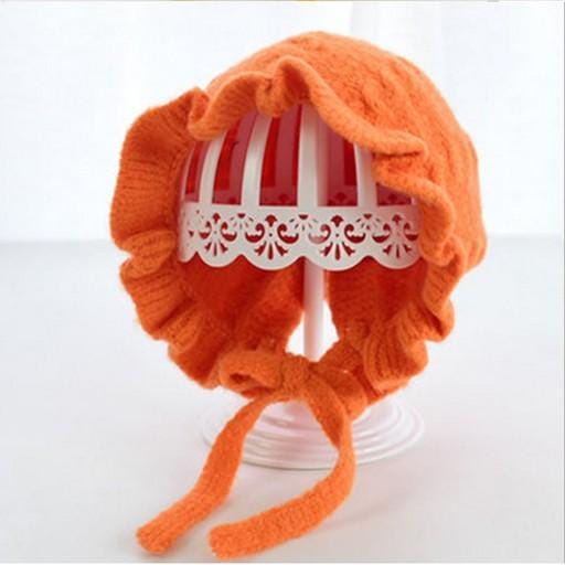 Topi bonet rajut anak/bayi import motif  gelombang banyak warna-Orange