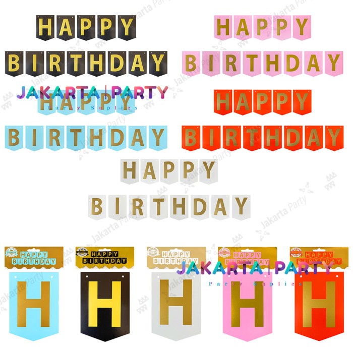 Banner Happy Birthday Tulisan Gold #1 / Bunting Flag HBD