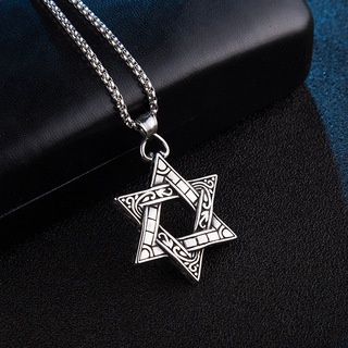 European and American style double-sided six-pointed star pendant fashion all-match student pendant personalized titanium steel men's pendant necklace
