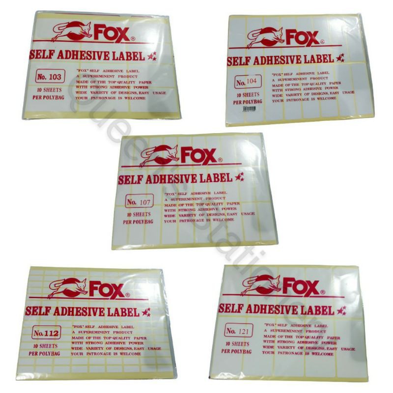 

Kertas Label Fox 103 ,104 , 105 , 107 , 100 , 109 , 112 , 121 , 122 , dan 123 / Self Adhesive label