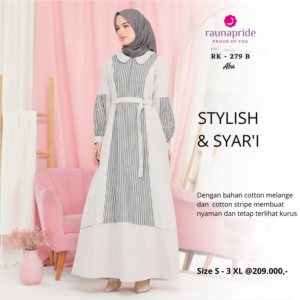 GAMIS RAUNA TERBARU RK 279 B ABU [GAMIS RAUNA ORI]