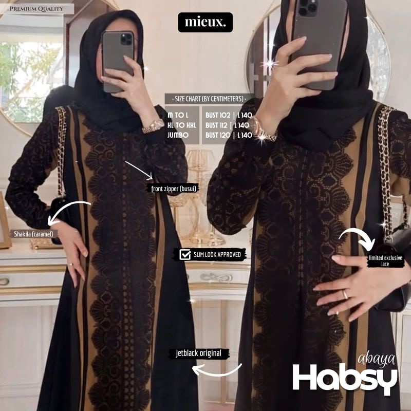 ABAYA HABSY JETBLACK RENDA PREMIUM By MIEUX
